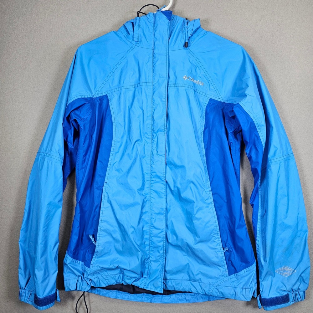 Columbia Omni-Tech Rain Jacket Womens Small Blue Waterproof Hooded Shell S
